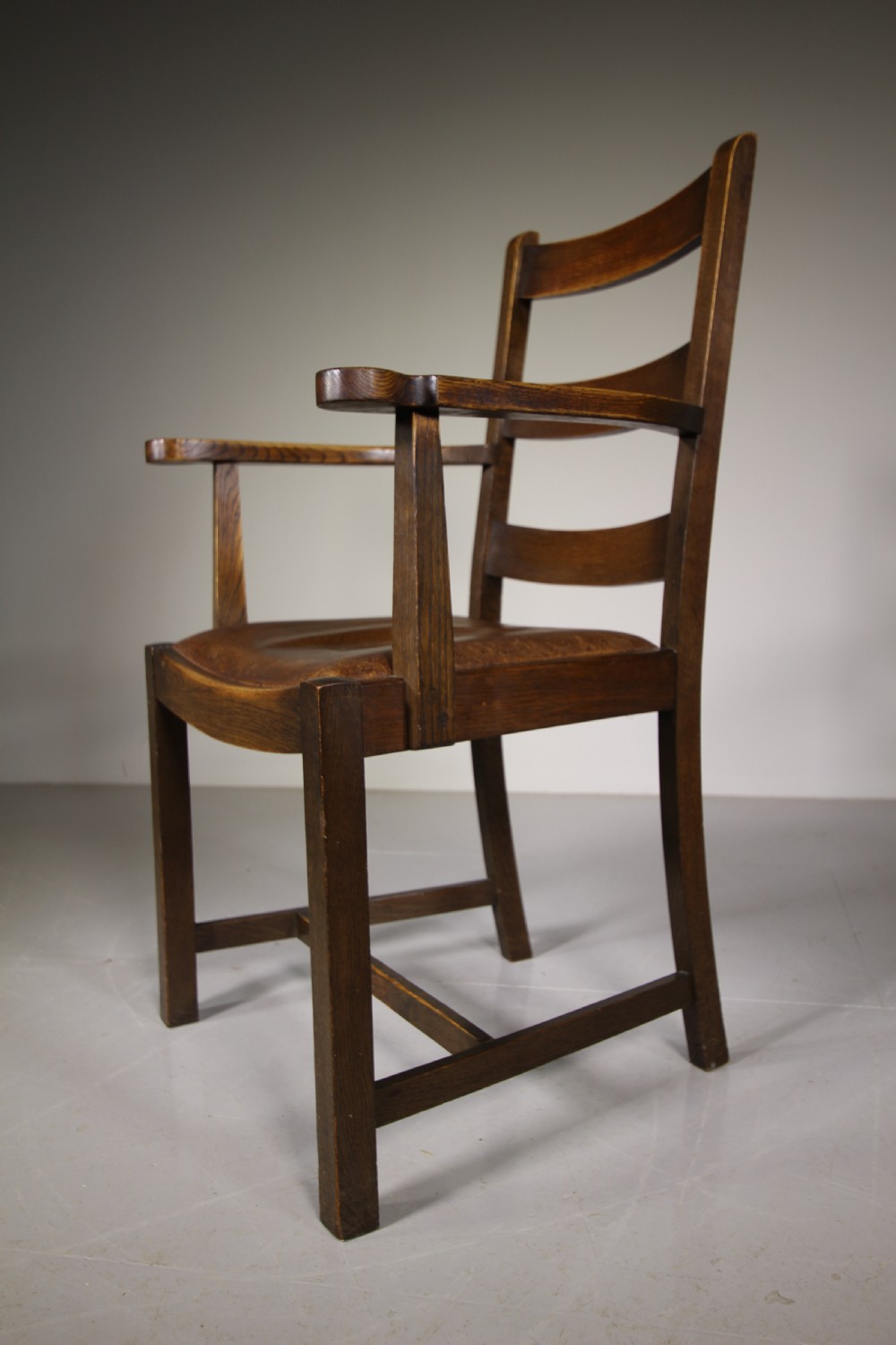 Heals 1920's Oak & Leather Desk Chair - Labelled View V