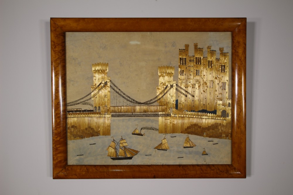 Large 19th Century Antique Conway Castle Straw Work Picture