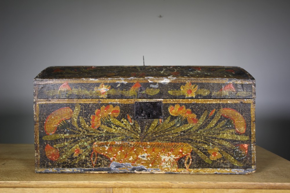 19th Century Original Painted Pine Antique Marriage Chest
