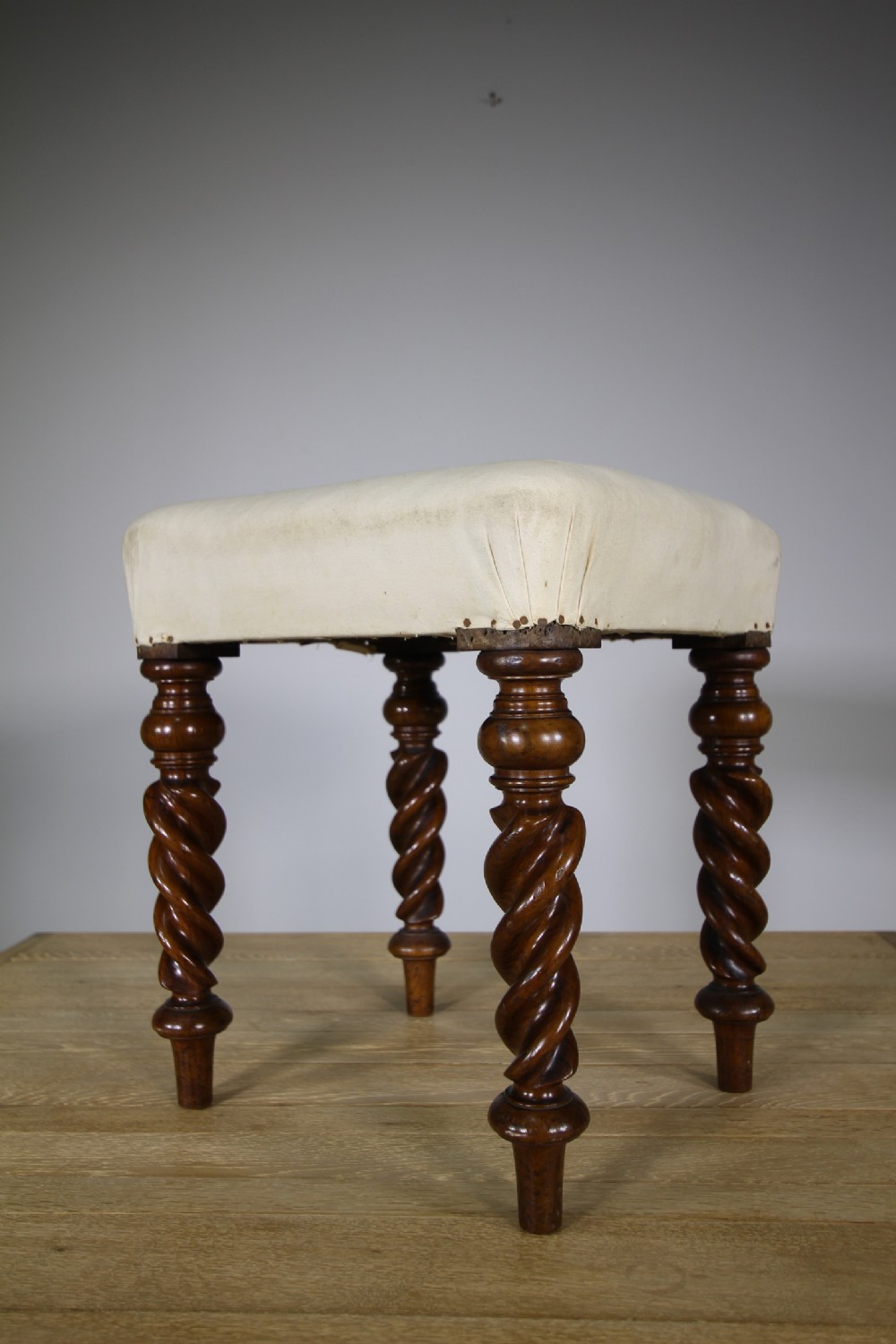 Large 19th Century Antique Twist leg Upholstered Stool