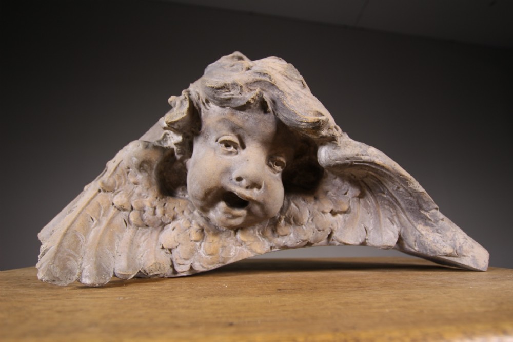 English Antique Cherub Terracotta Corbel