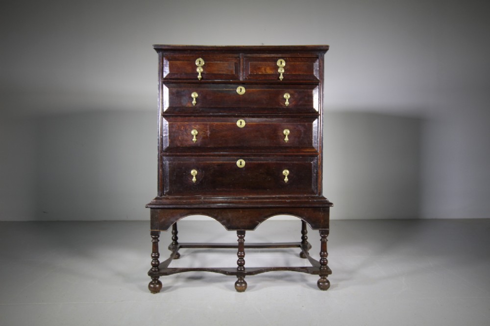 English 17th Century Antique Oak Chest on Stand