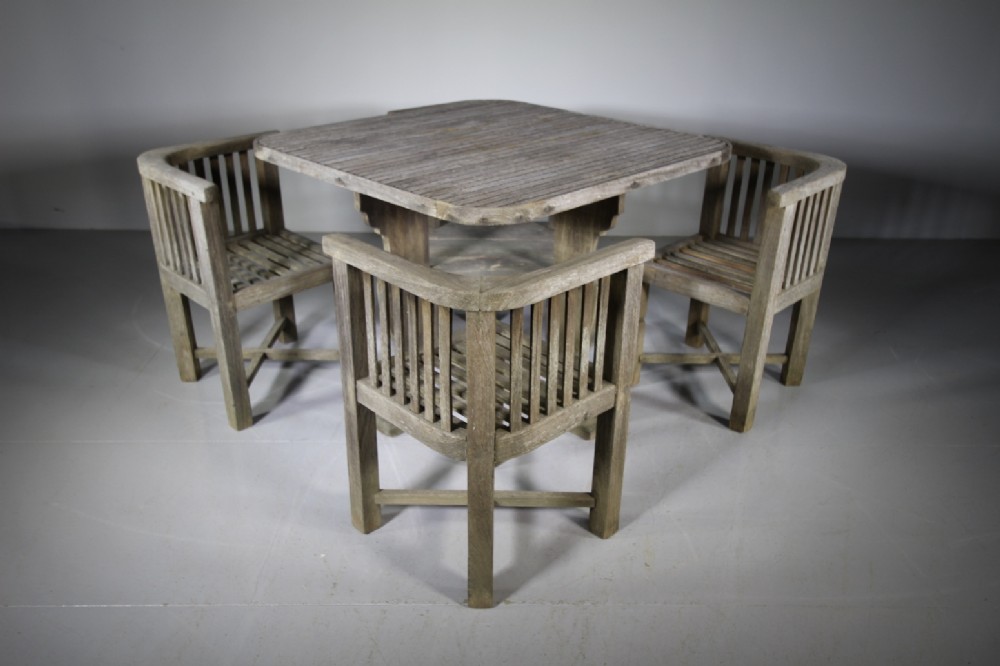 1920's Heals Teak Garden Dining Table & Four Chairs
