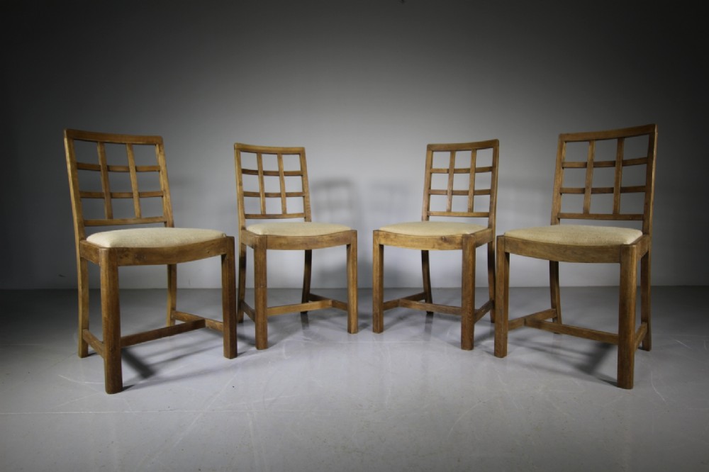 Set of Four Heals Antique Oak Lattice Back Dining Chairs