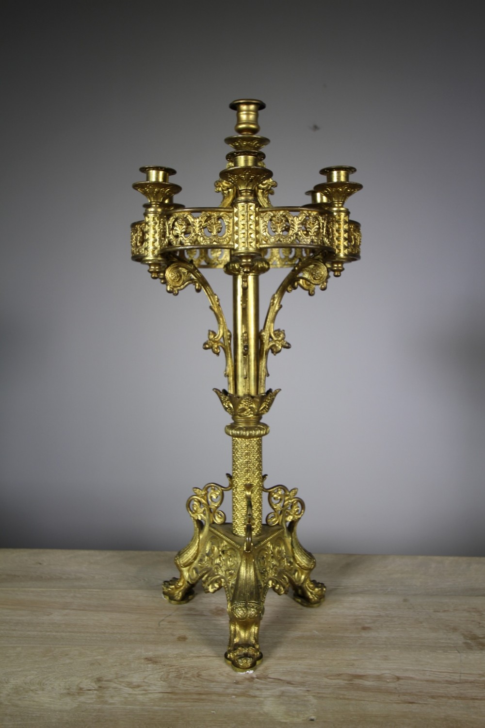 Large Ornate 19th Century Antique Gilt Ormolu Candlestand