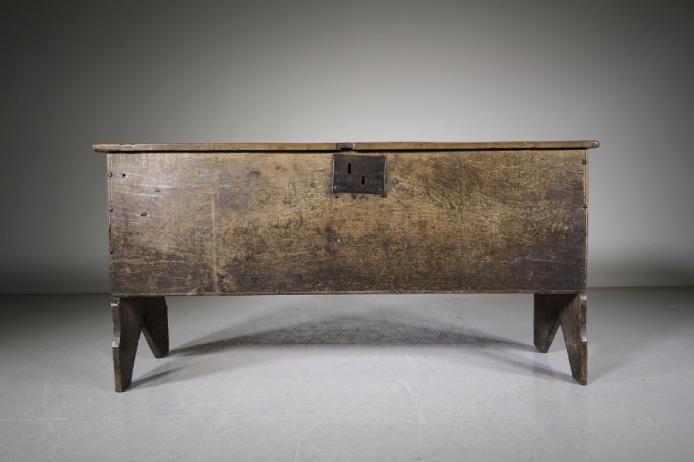 17th Century English Antique Oak Six Plank Coffer