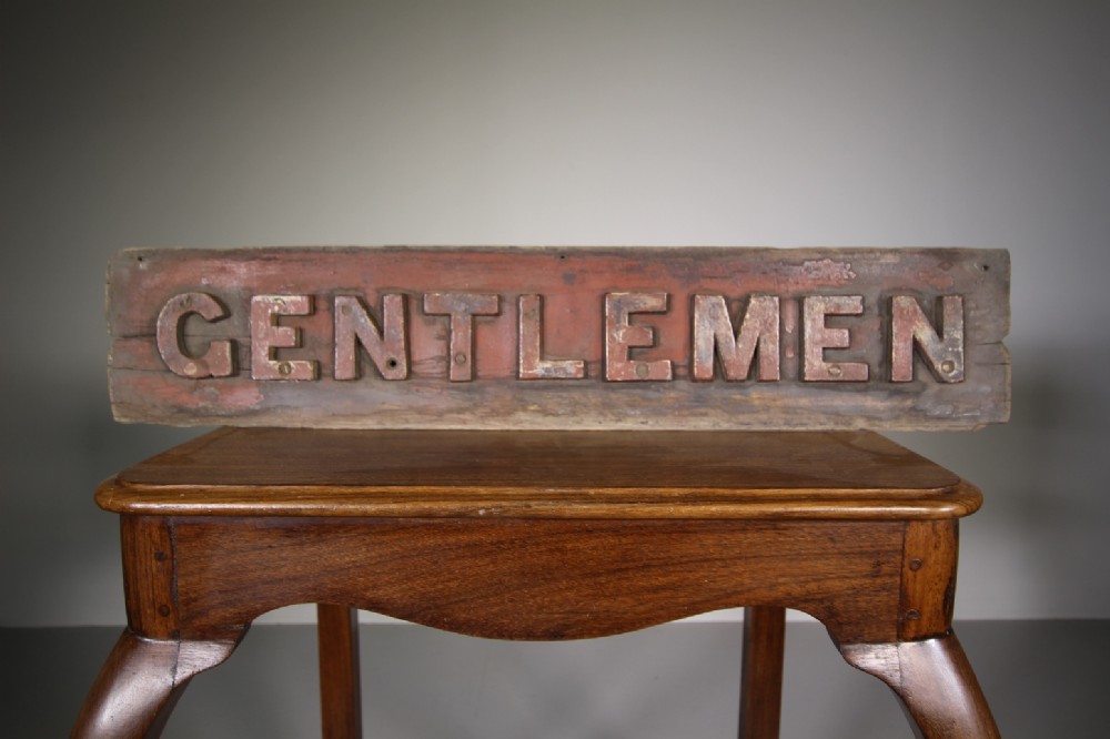 Antique Railway GENTLEMEN Sign in Iron & Wood