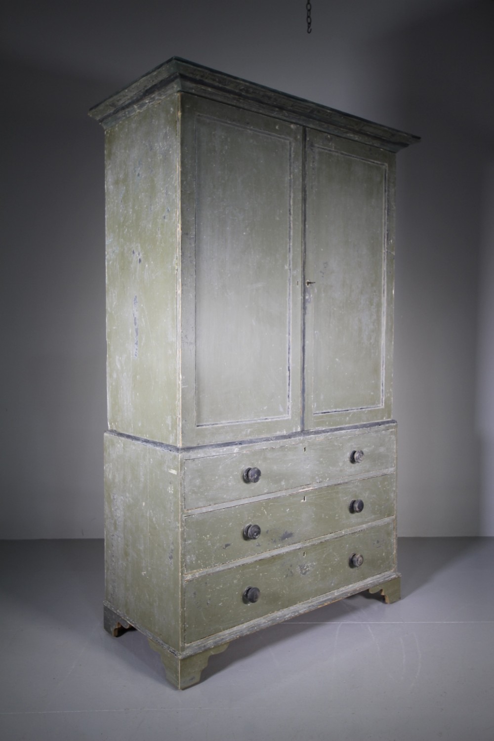 English Regency Original Painted Pine Linen Press