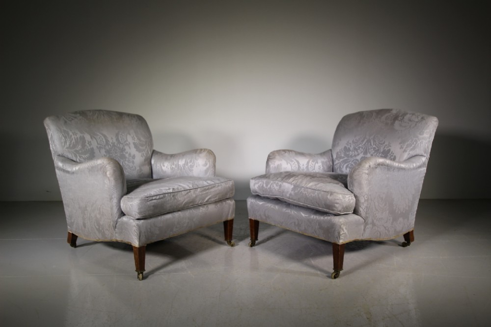 Pair of Howard & Sons Antique Bridgewater Armchairs 