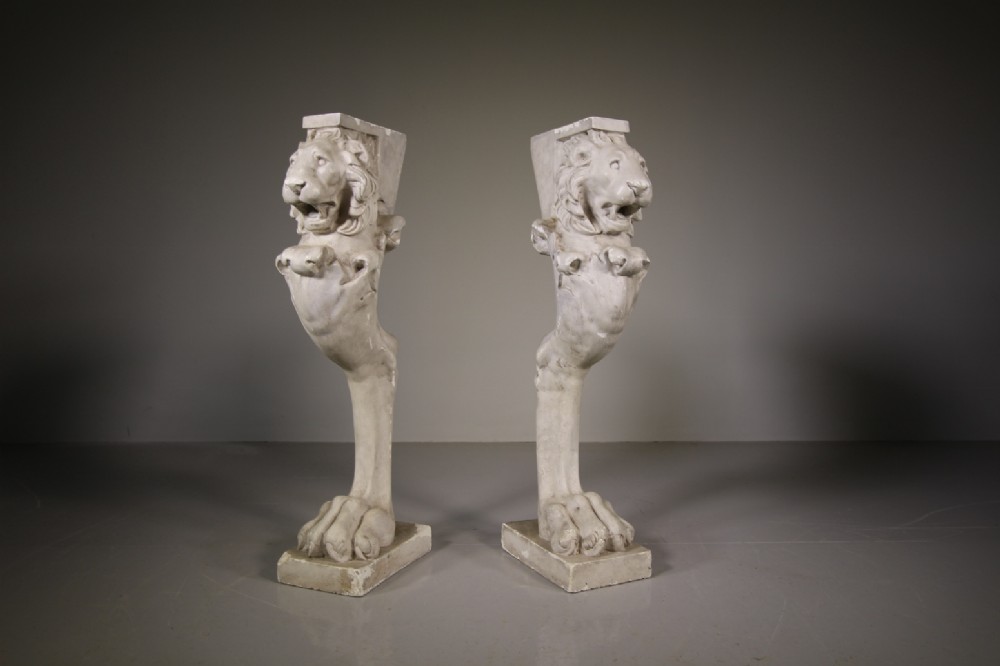 Pair of 19th Century Antique Plaster Monopedia Lion Legs