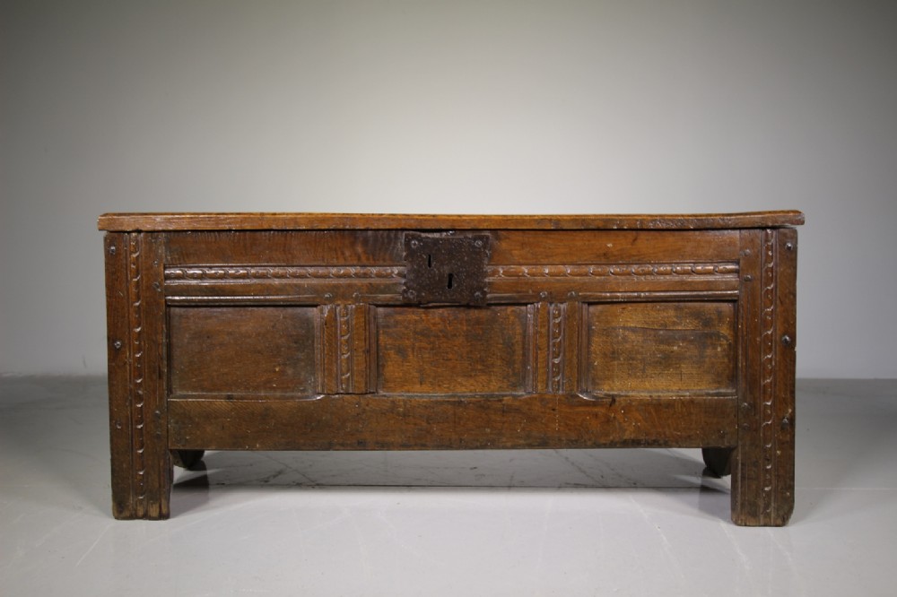 Small 17th C English Antique Transitional Period Oak Coffer