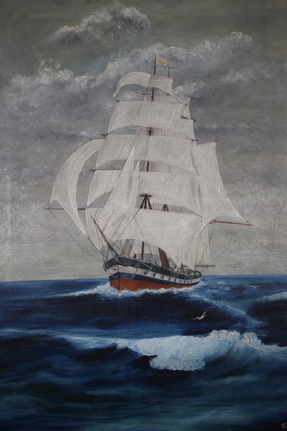 Edwardian Antique Ship Oil Painting- Caister 1919