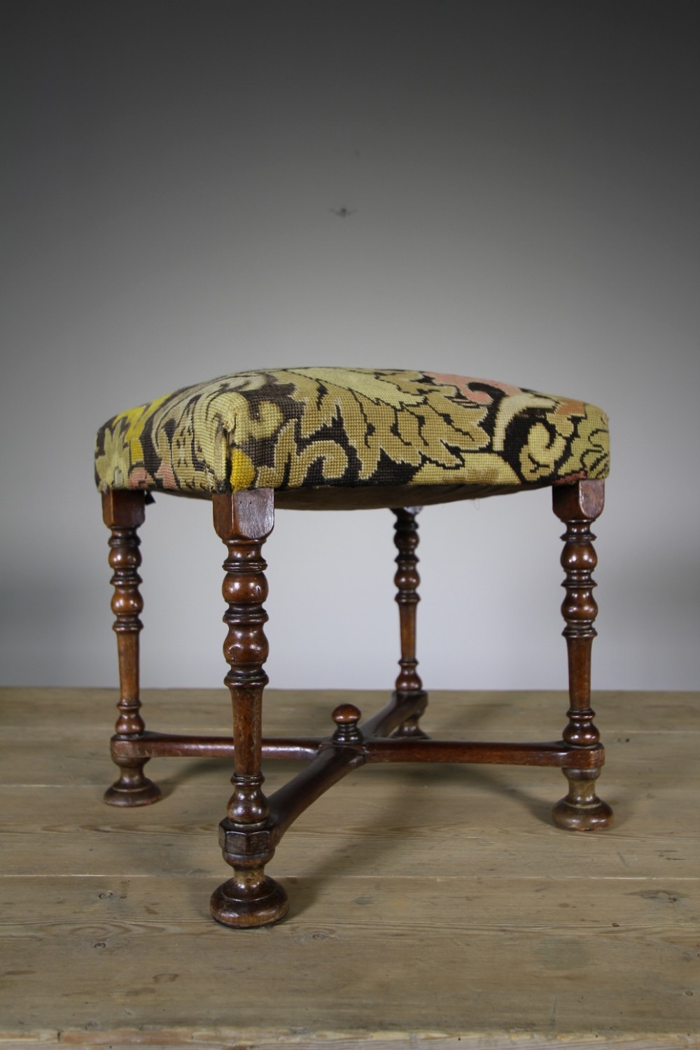 Early 18th Century Antique Fruitwood X Frame Stool