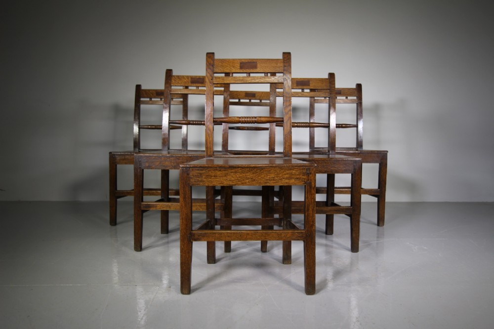 Set of Six North Wales Antique Oak Dining Chairs