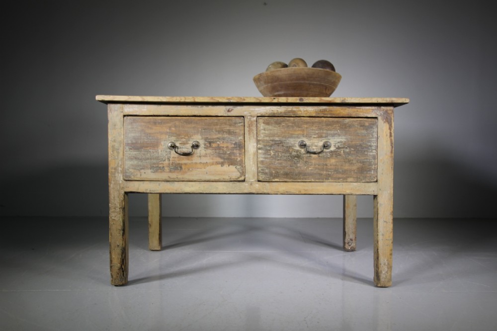 English 18th Century Antique Panted Pine Baking Table