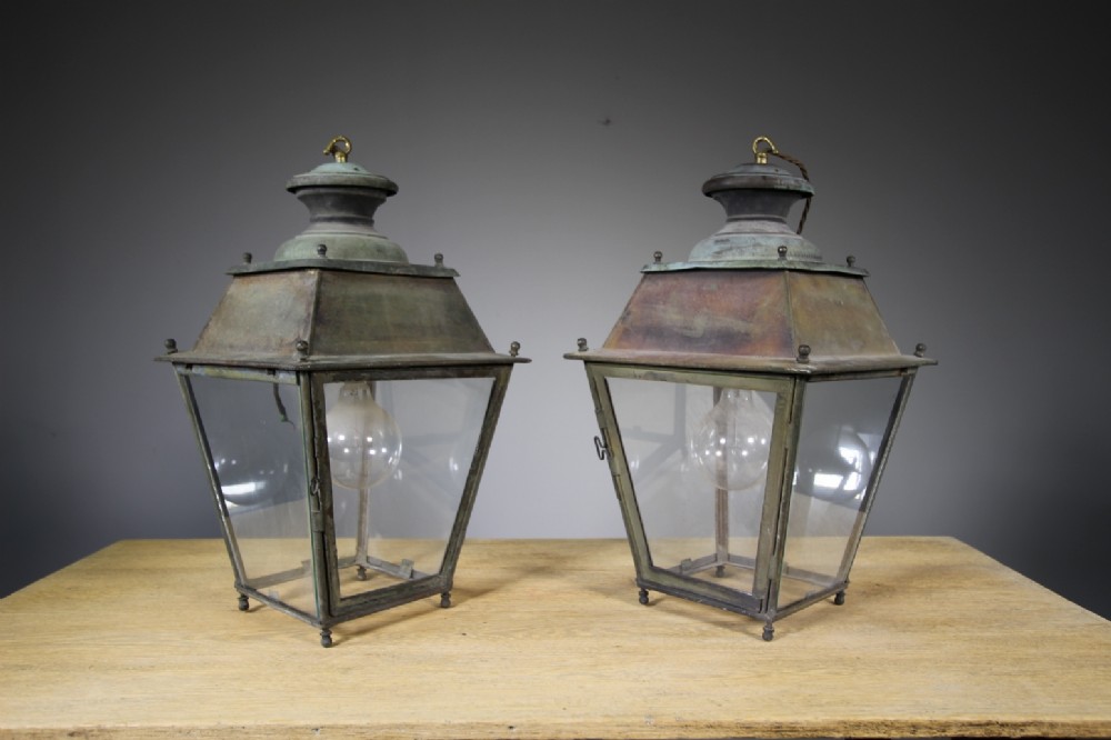 Pair of 19th Century Antique Copper Hanging Lanterns