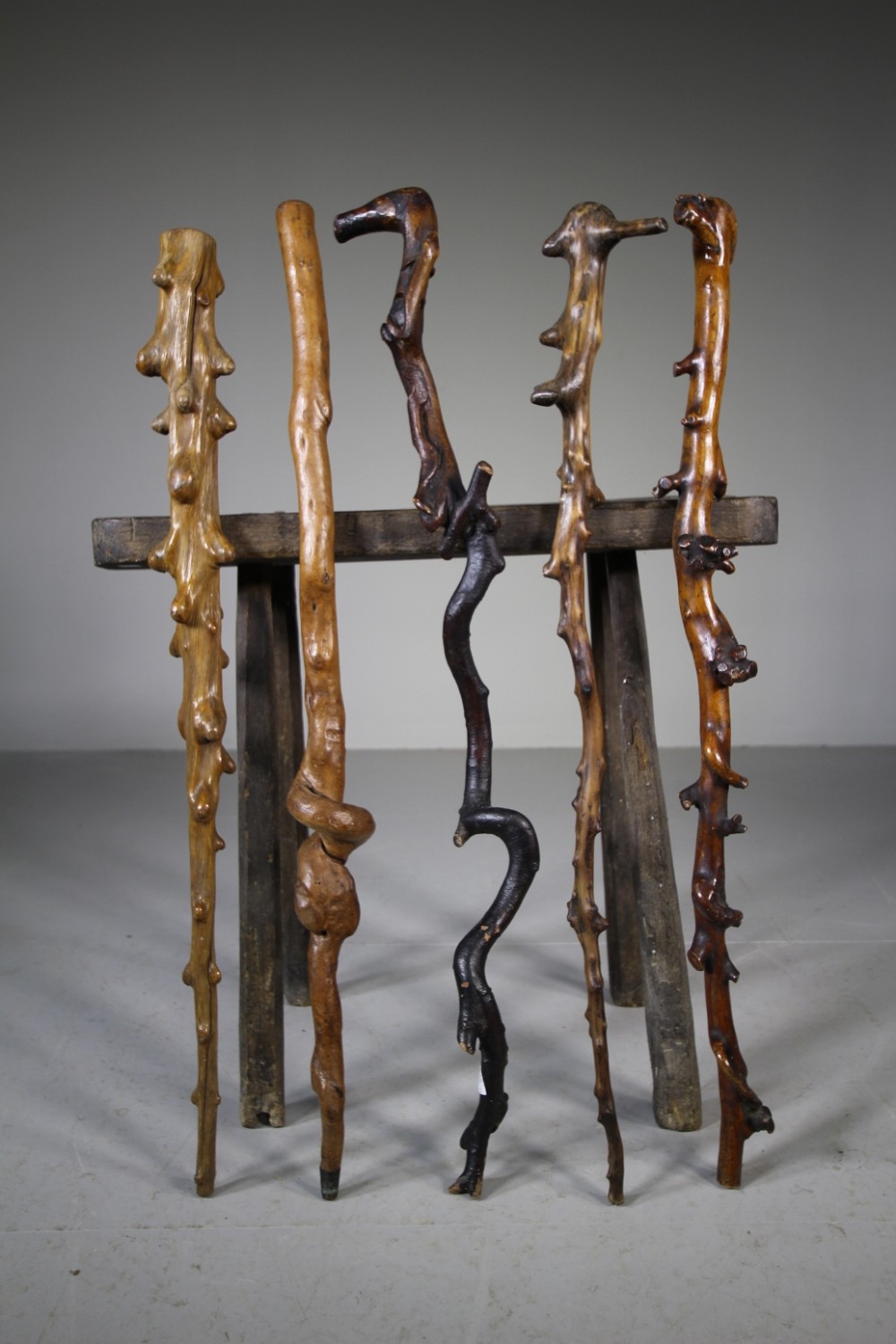 Set of Five Engliish Antique Hedgerow Walking Sticks