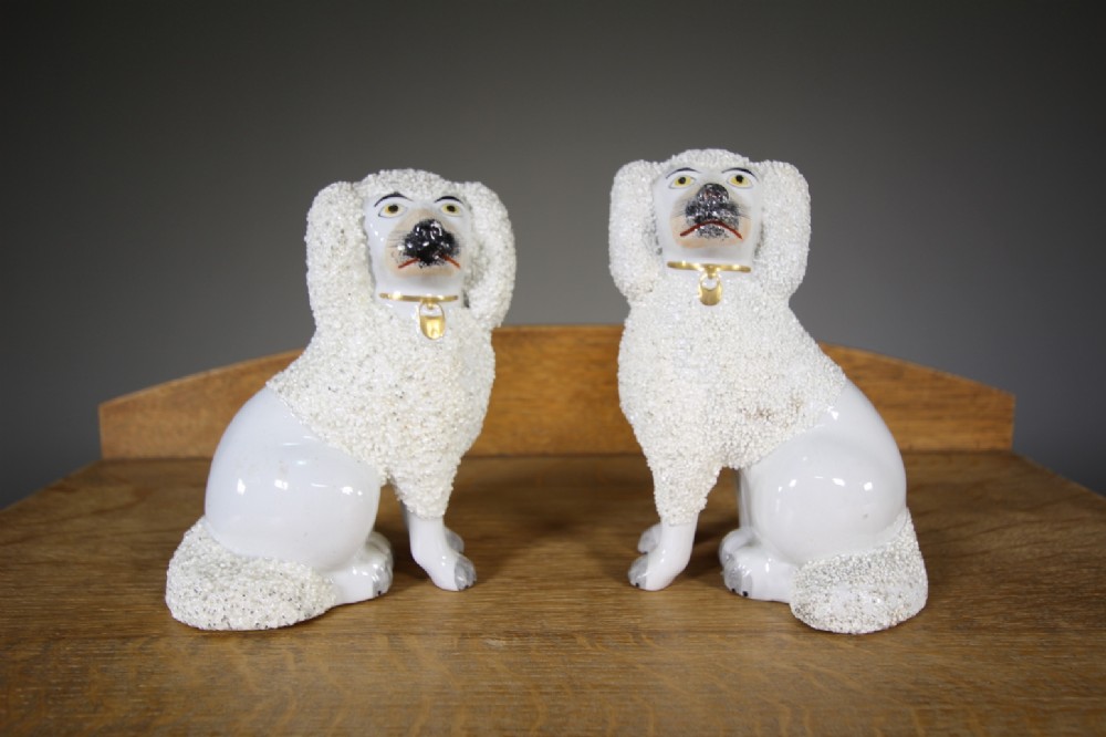 Pair of 19th Century Antique Staffordshire Poodles