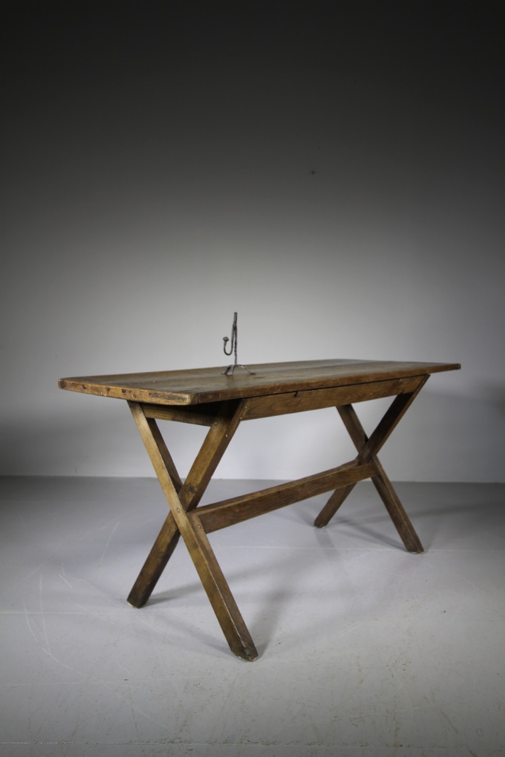 English Antique Elm & Oak X Frame Tavern Table