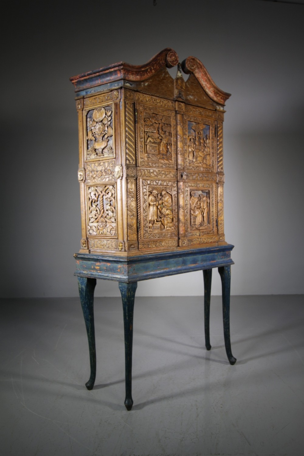Amazing 18th Century Antique Cabinet on Stand in Original Paint