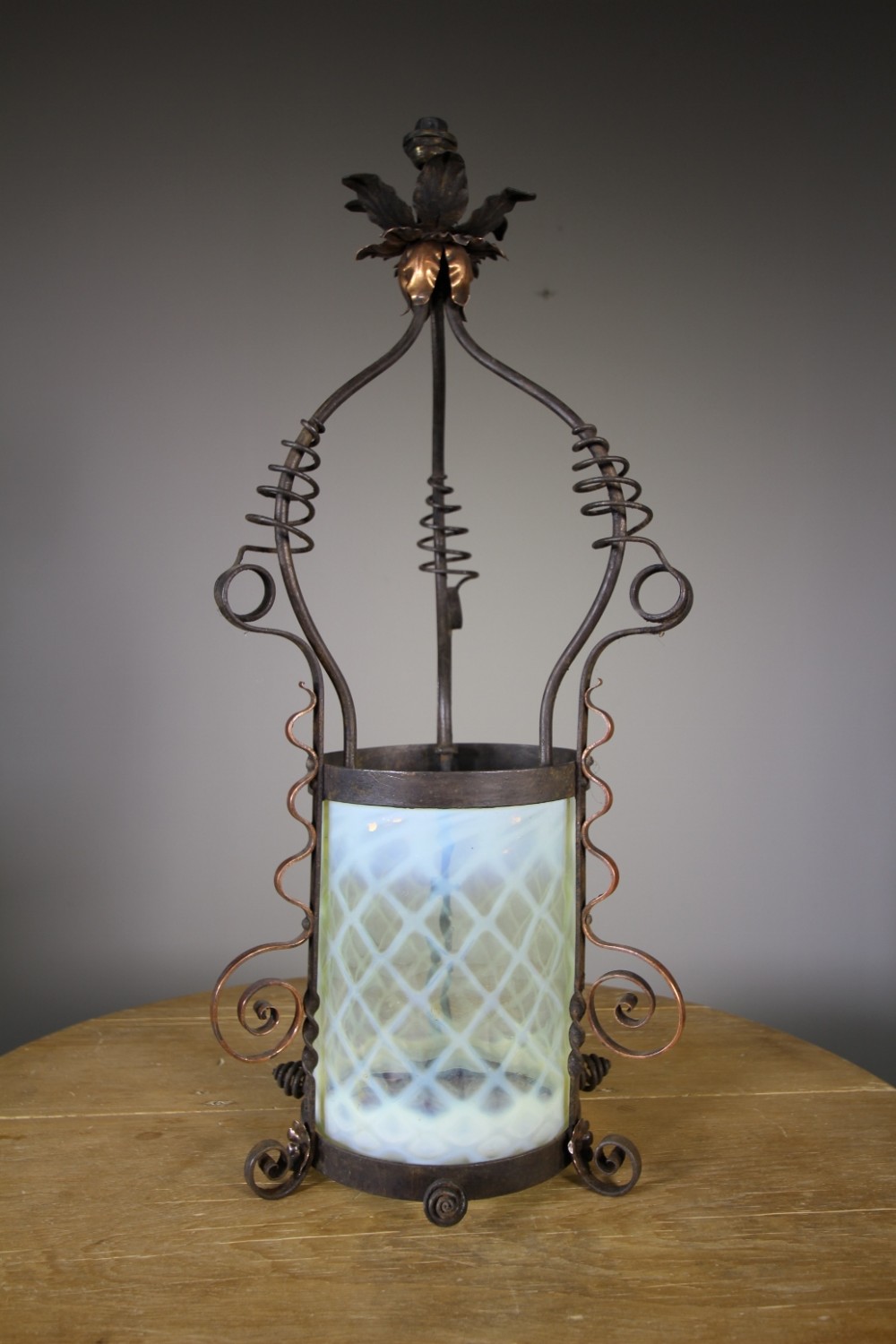 Large 19th Century Antique Copper & Vaseline Glass Lantern
