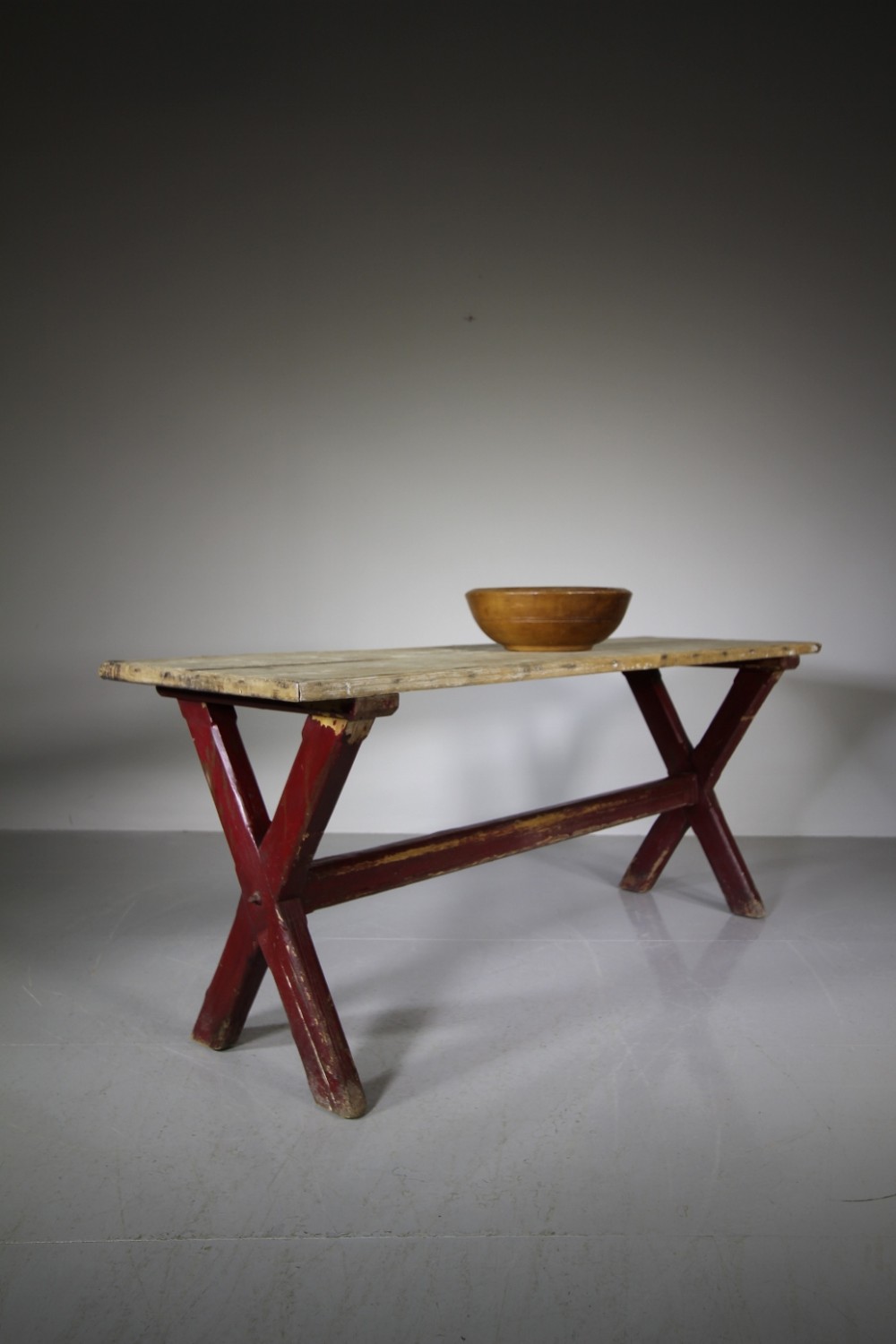 Large English Antique X Frame Tavern Table in Paint