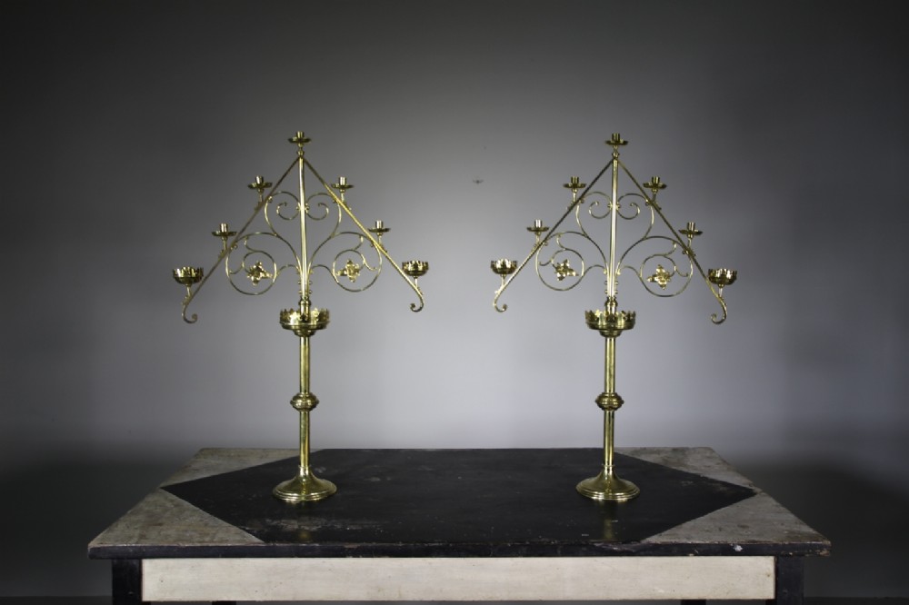 Large Pair of  Antique Brass Candelabra