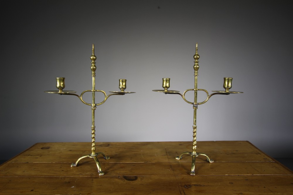 Pair of Early 19th Century Antique Brass Candlesticks