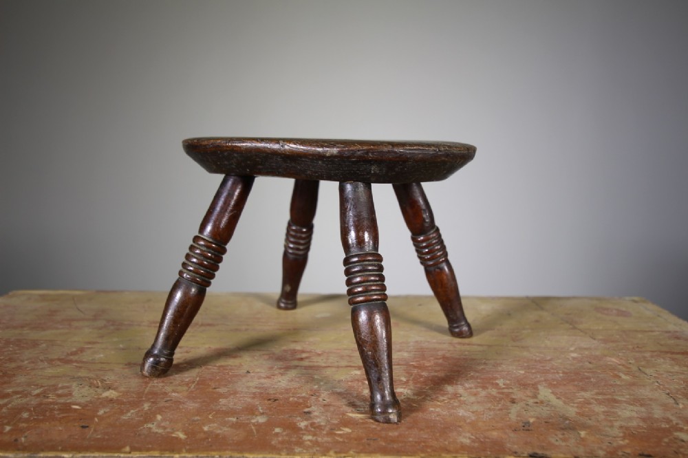 Georgian Antique Elm Stool- Stamped by Maker