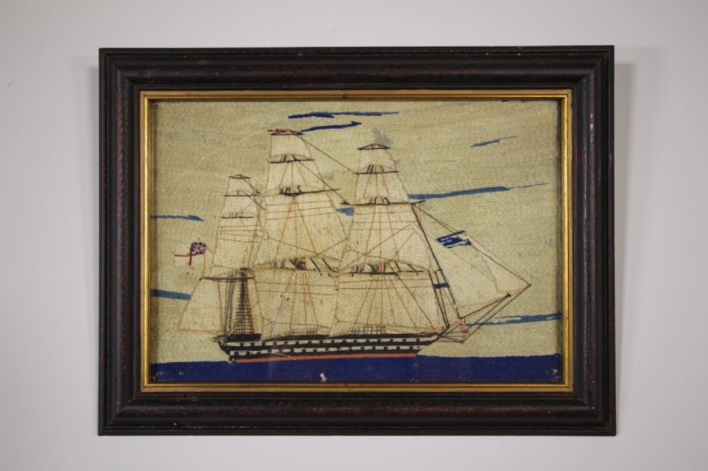 English Antique Sailing Ship Woolwork