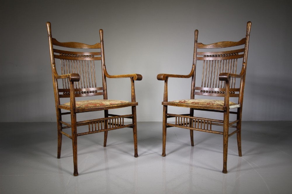 Pair of Arts & Crafts Antique Oak Chairs