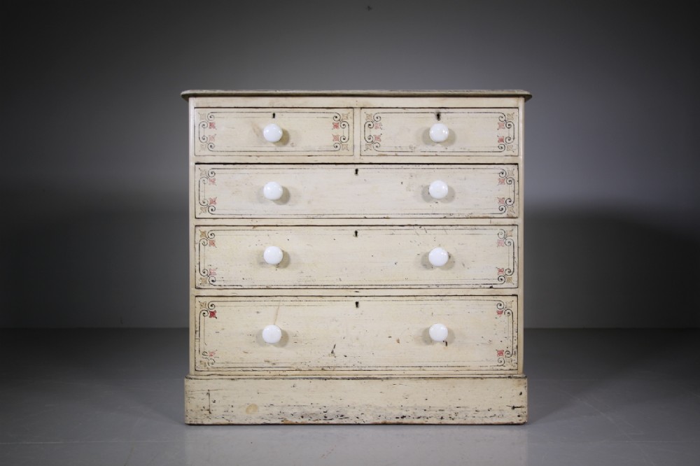 19th Century English Original Painted Pine Chest of Drawers