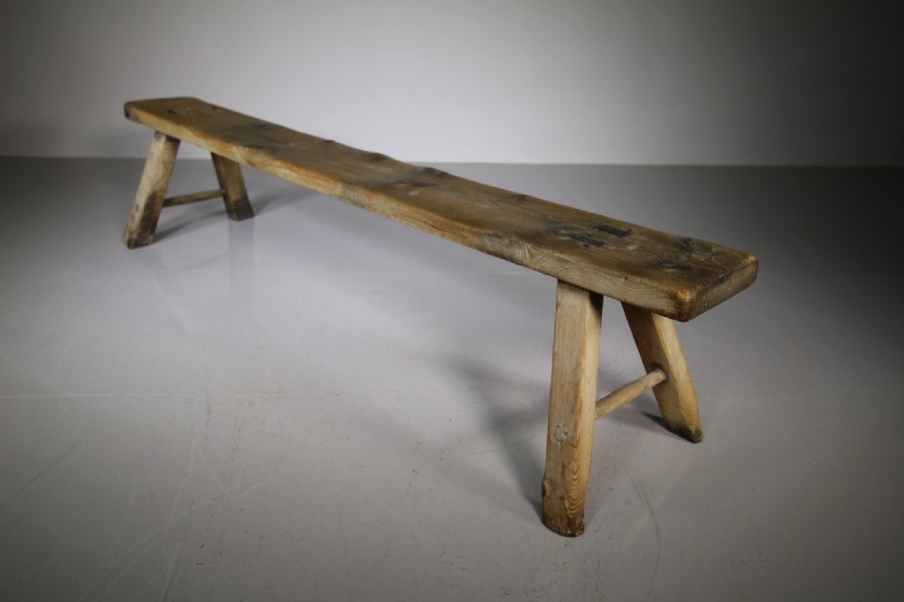 Primitive 18th Century Antique Pine Bench