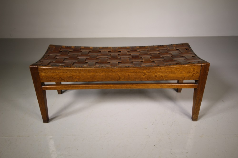 Rare Size Arthur W Simpson Antique Oak & Leather Stool