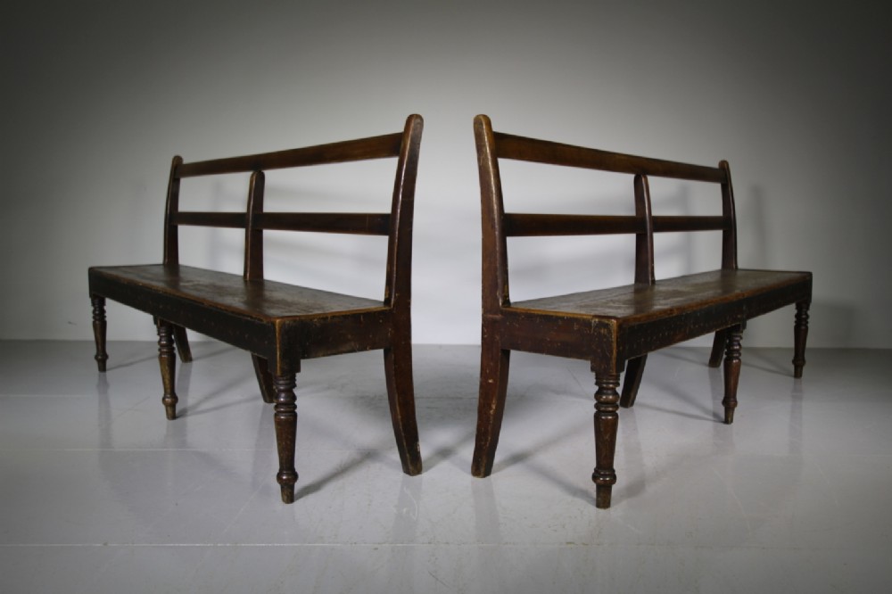 Pair of English William IV Antique Hall Benches