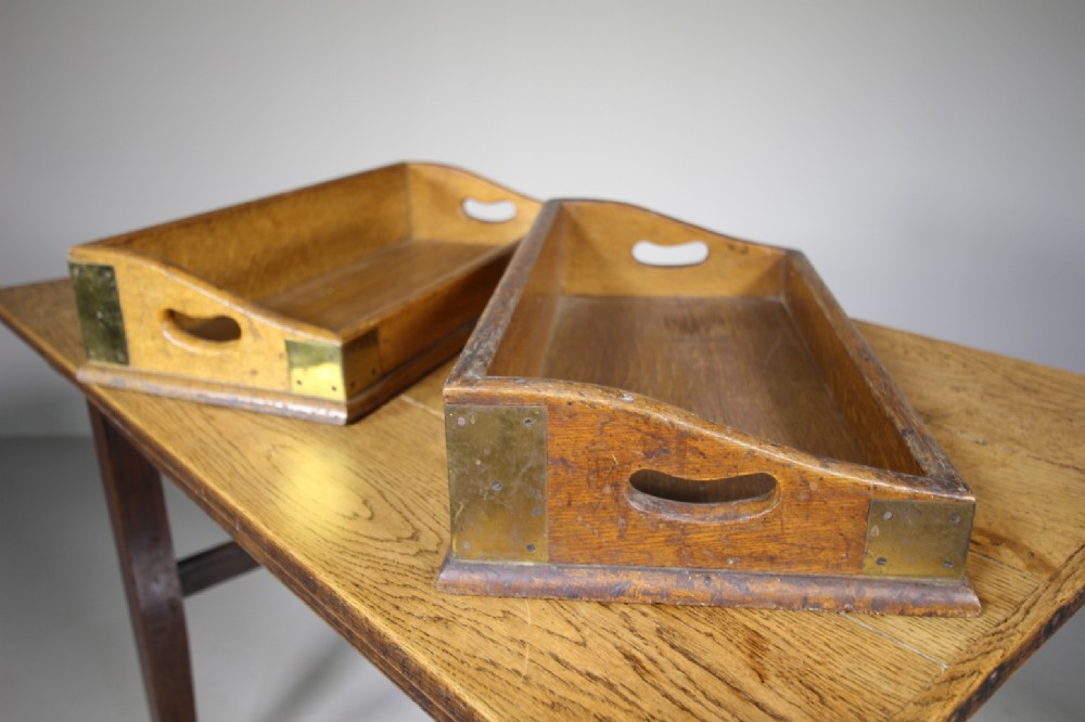 Large English Pair of 19th century antique Oak Library Book Trays