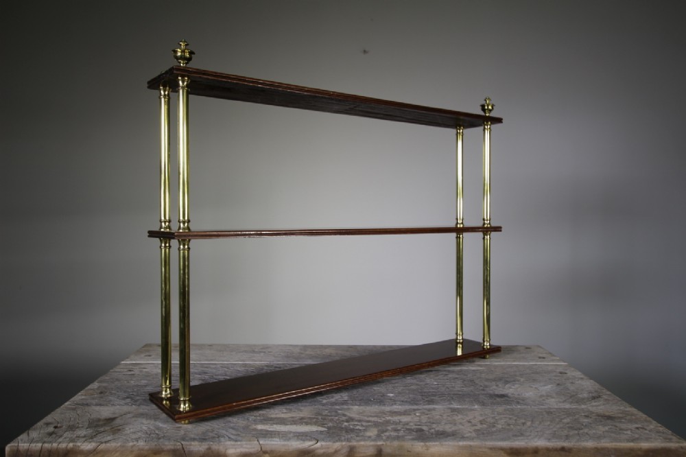 English 19th Century Antique Mahogany & Brass Wall Shelf