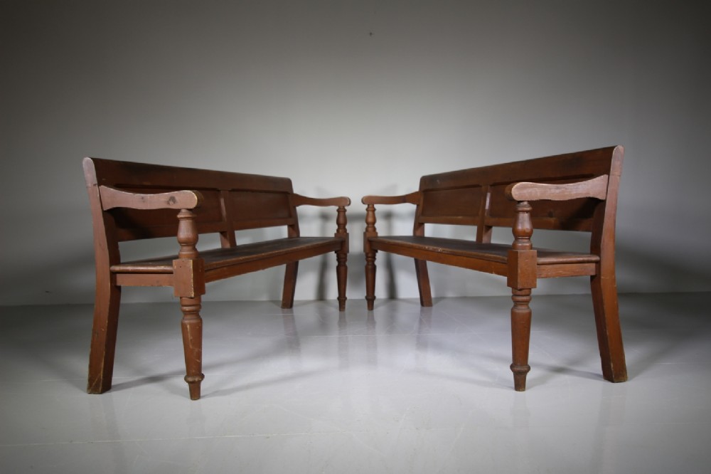 Pair of English Antique Painted Pine Benches