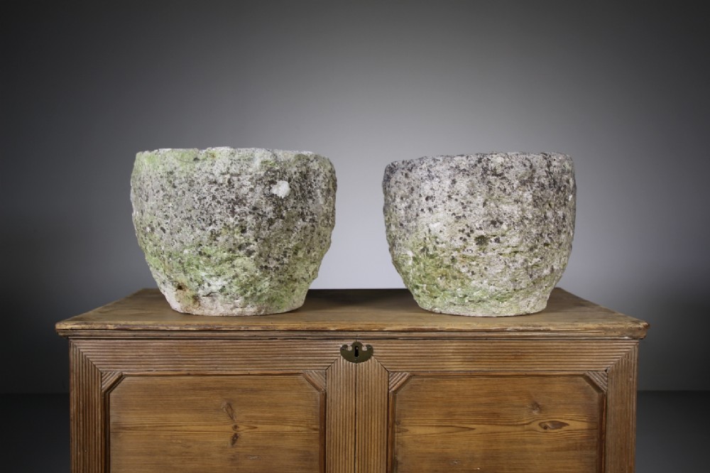 Pair of English Limestone Antique Urns
