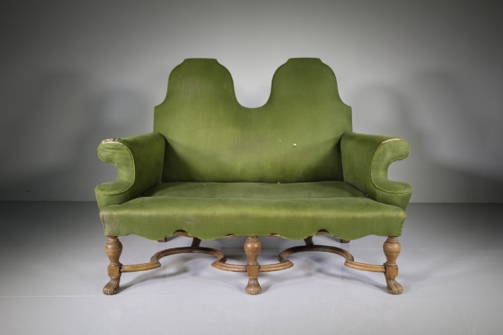 Shapely English 19th Century Antique Oak & Upholstered Sofa