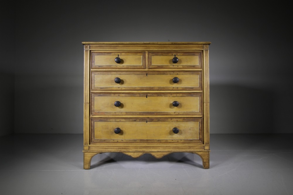 Regency Original Painted Pine Antique Chest of Drawers-Signed & Dated