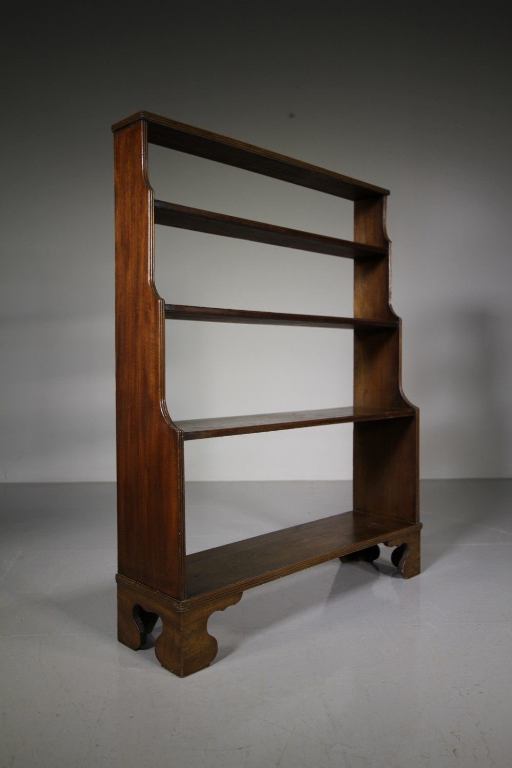 English 19th Century Antique Mahogany Waterfall Open Bookcase