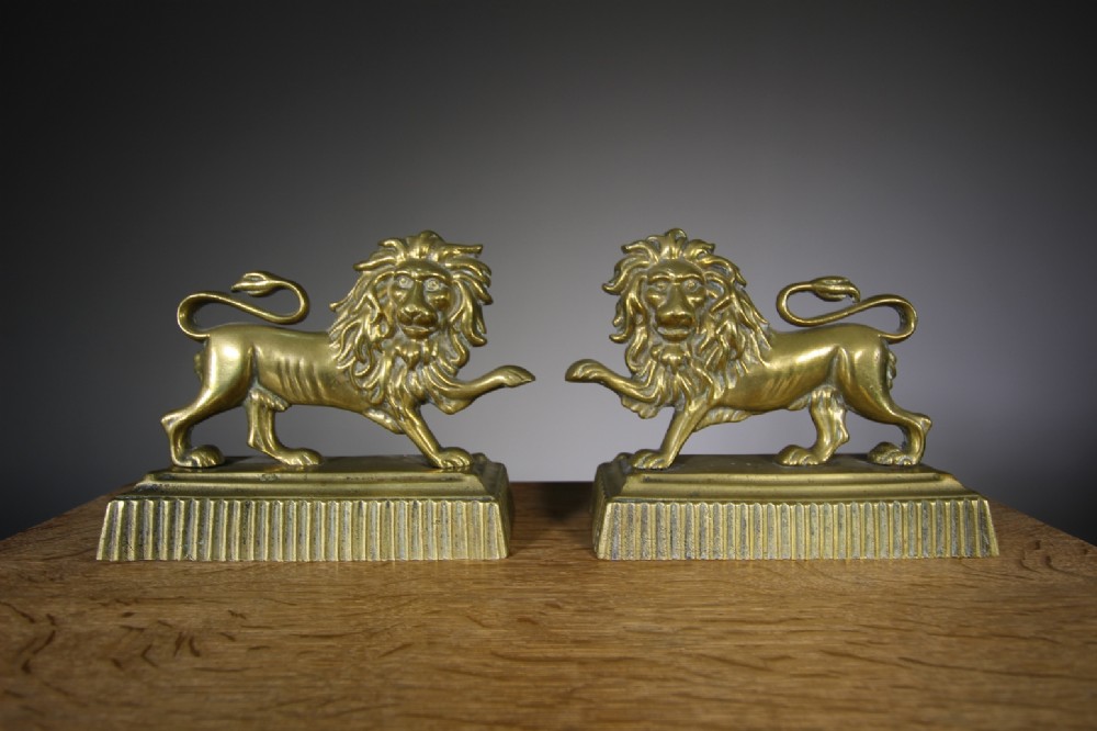 Pair of 19th Century Quality Antique Brass Rampant Lions