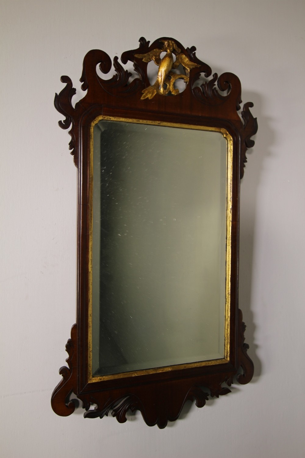 19th Century English Antique Mirror with Gilt Ho Ho Bird