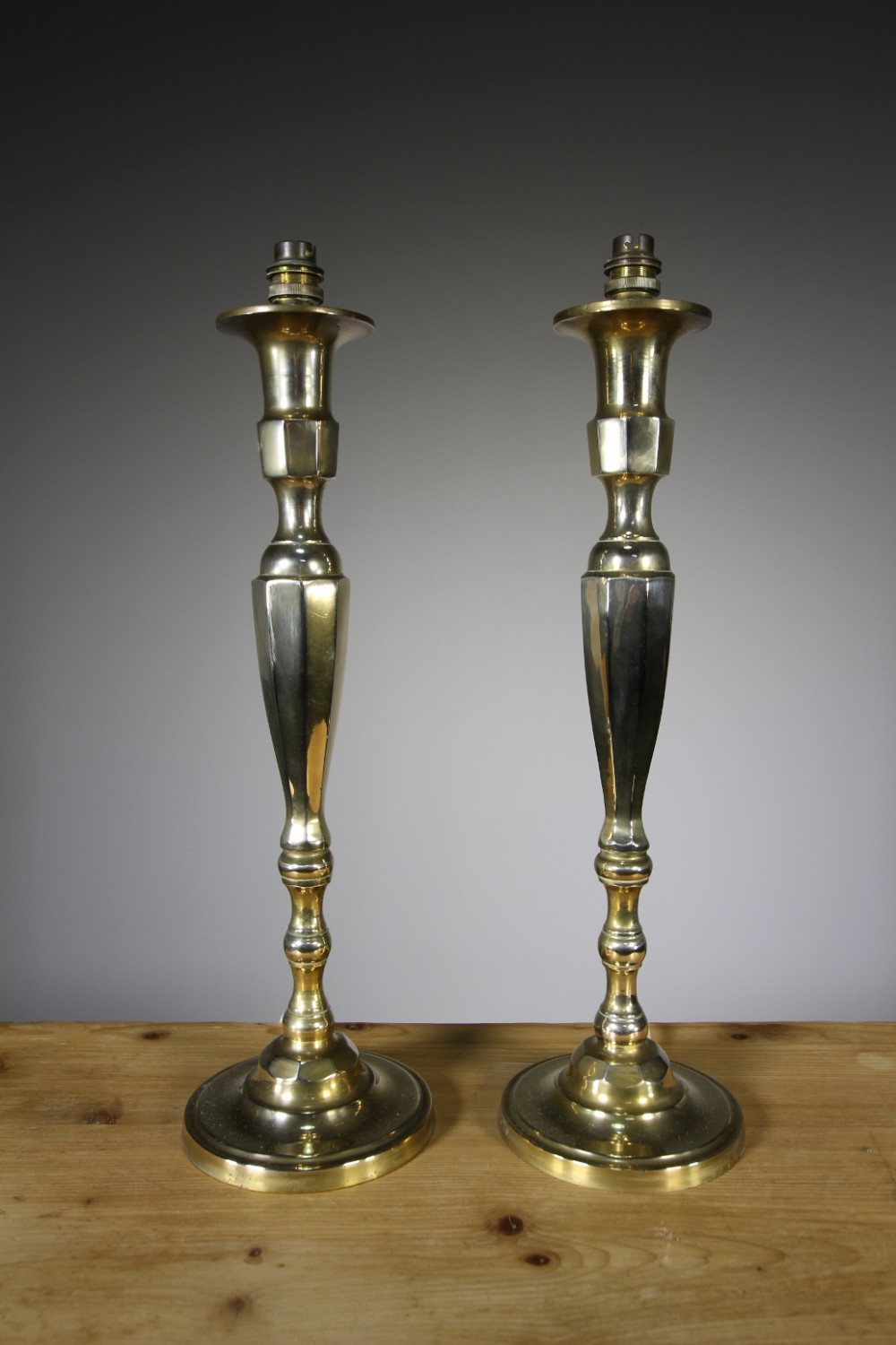 Tall Pair of Edwardian Antique Brass Table Lamps