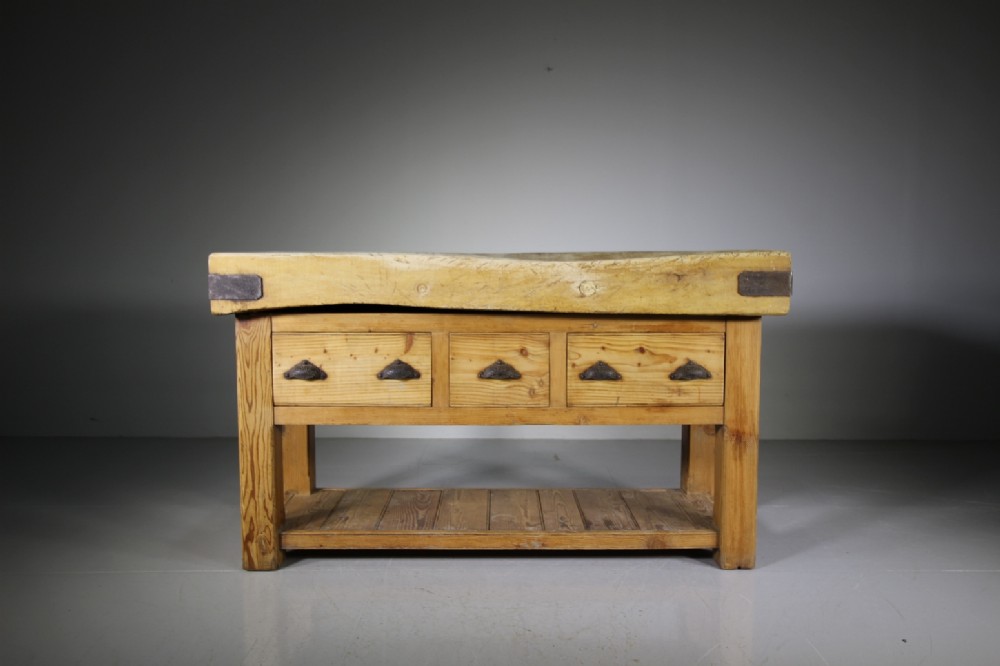 English Late 19th Century Antique Clean Butchers Block Table