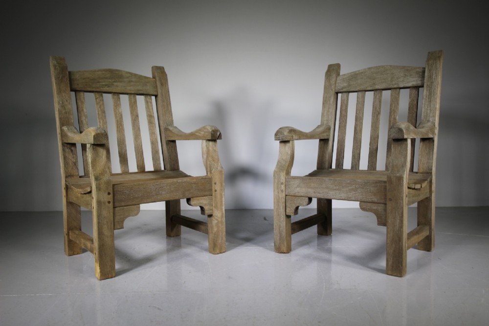 Large Pair of English 1940’s Teak Garden Armchairs
