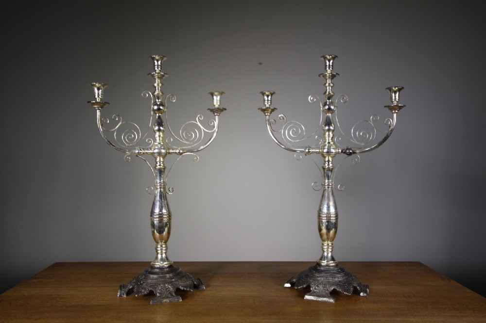 Large Pair of Edwardian Antique Silver Plated Candlesticks