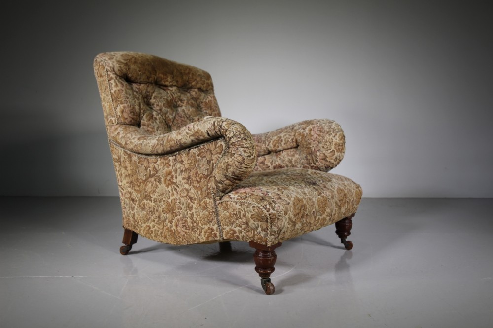 Shapely English 19th Century Antique Upholstered Armchair