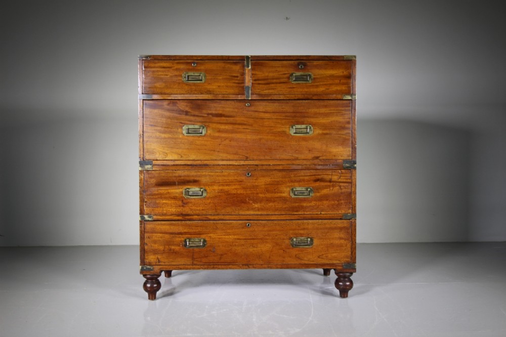 English 19th Century Antique Mahogany Military Chest of Drawers – Good Example